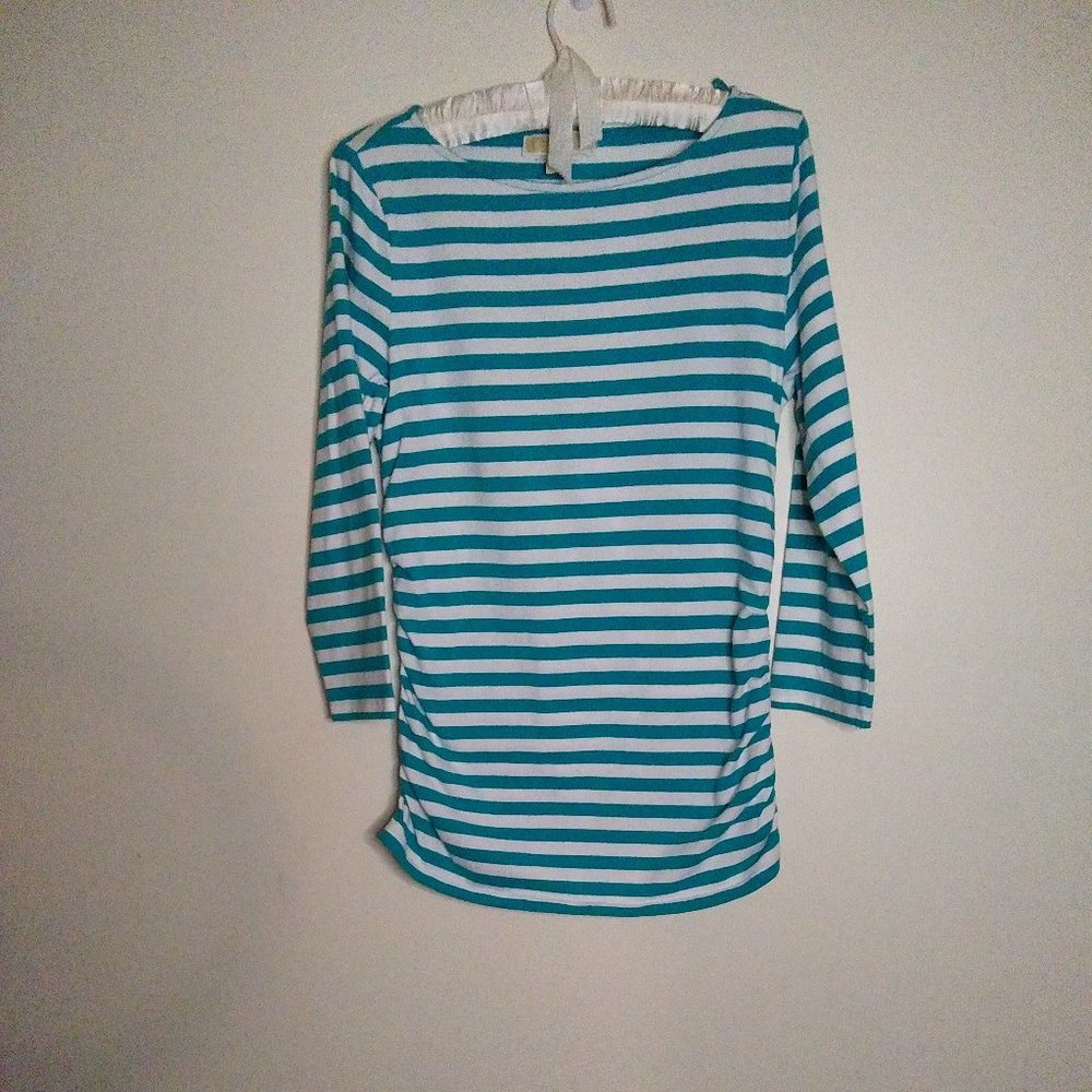 Michael Kors Blue/Green and White Striped knit top